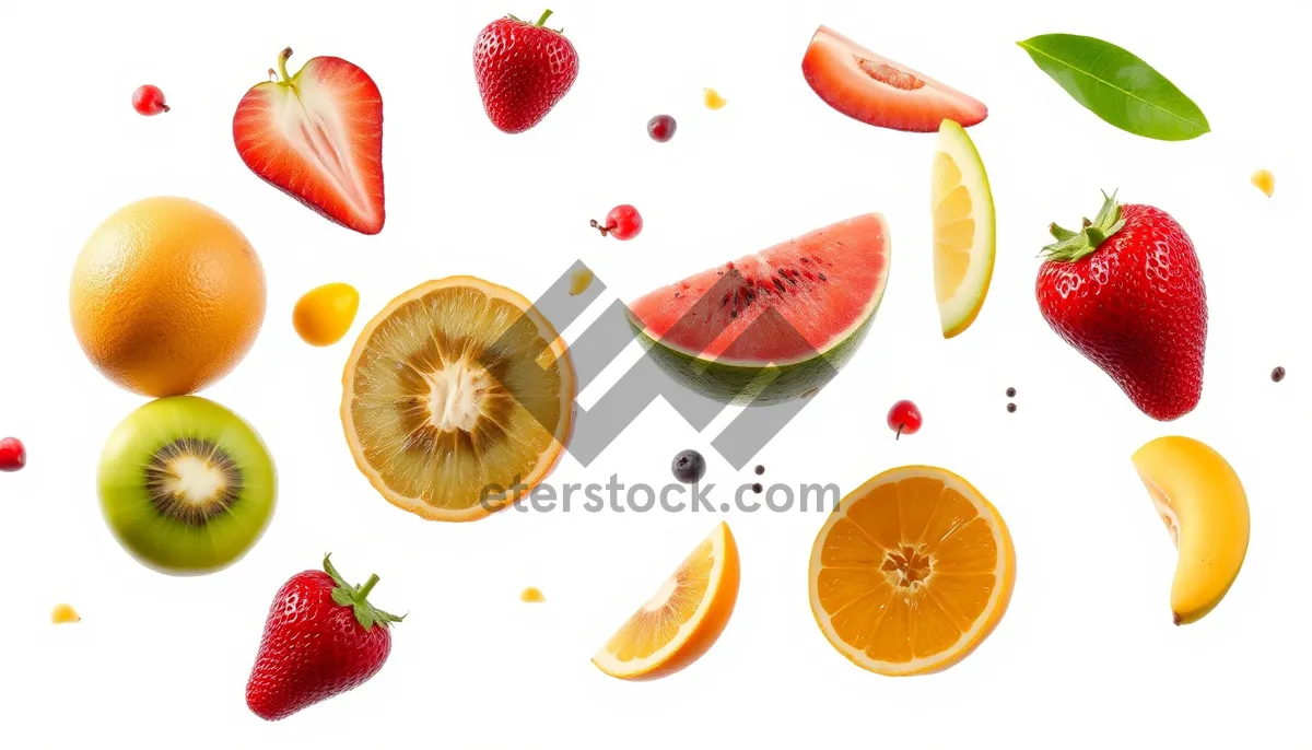 Picture of Healthy Fruit Icons Set - Orange, Apple, Juicy, Ripe, Yellow