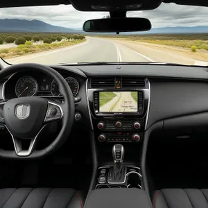 Modern Car Steering Control Panel: High-Speed Vehicle Interior