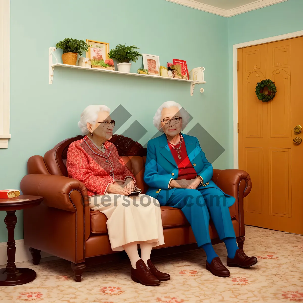 Picture of Happy couple sitting on a cozy armchair in their living room