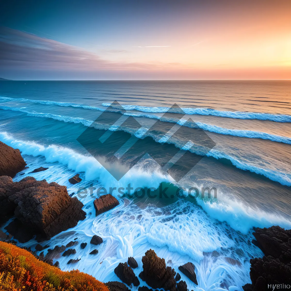 Picture of Serene Sunset over Tropical Ocean Beach