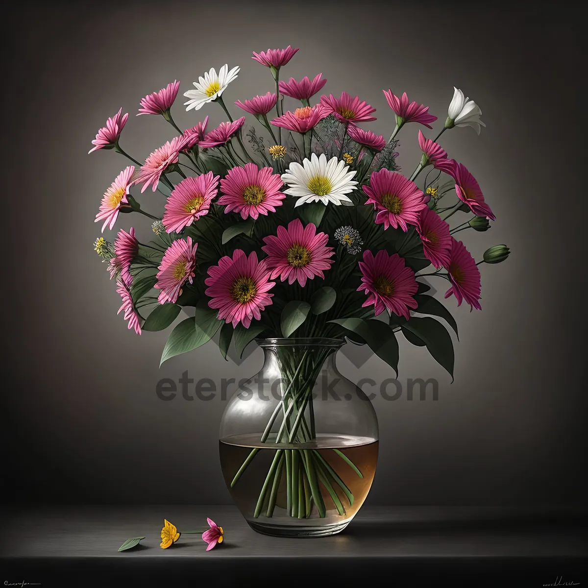 Picture of Blossoming Pink Floral Bouquet in Colorful Vase