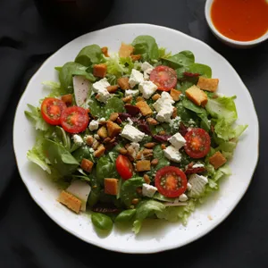 Healthy Gourmet Vegetable Salad with Cheese and Tomatoes