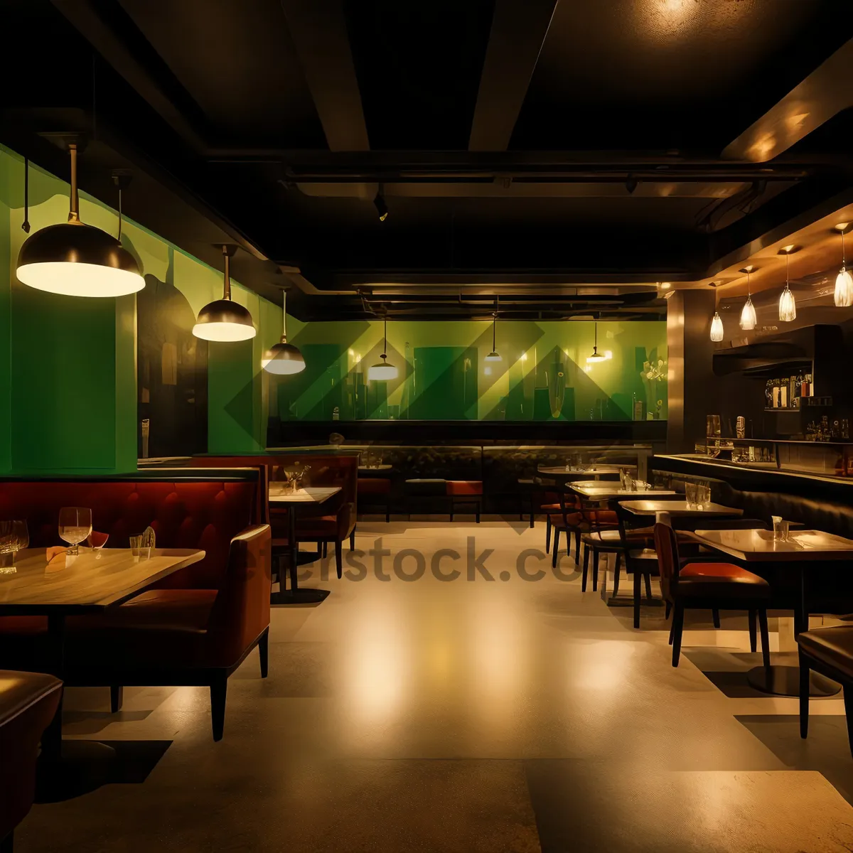Picture of Modern luxury restaurant interior design with wooden furniture