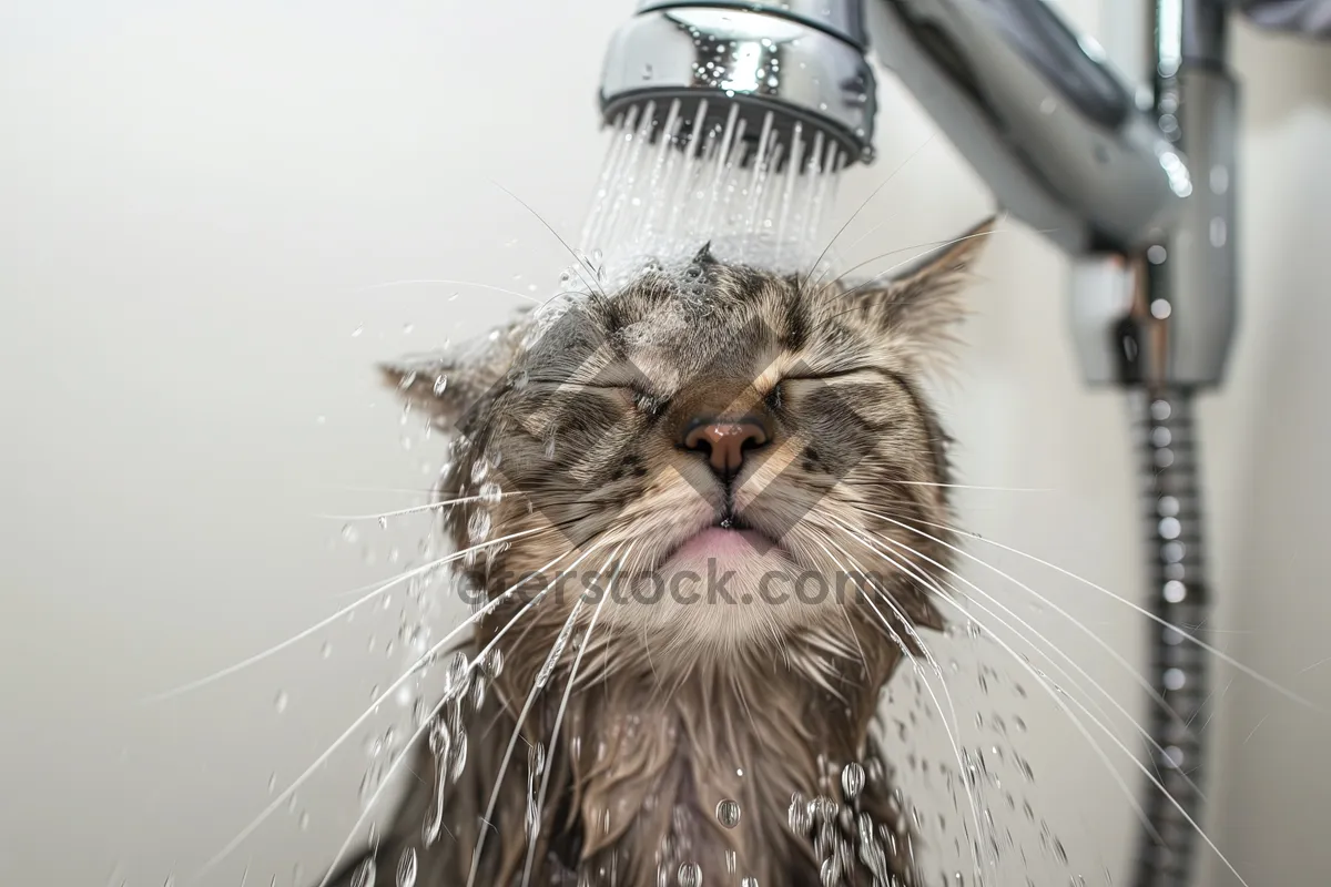 Picture of Gray tabby cat portrait with fluffy fur.