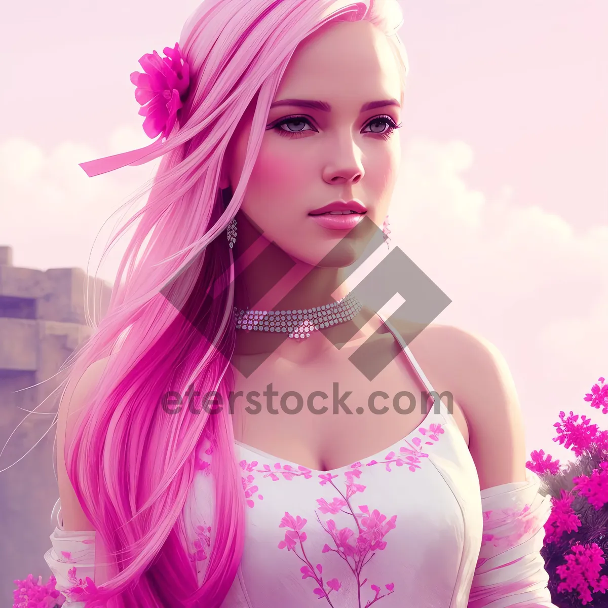 Picture of Beautiful Fashion Model with Elegant Hairstyle and Pink Lips