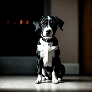 Adorable Black Terrier Puppy with Brown Collar