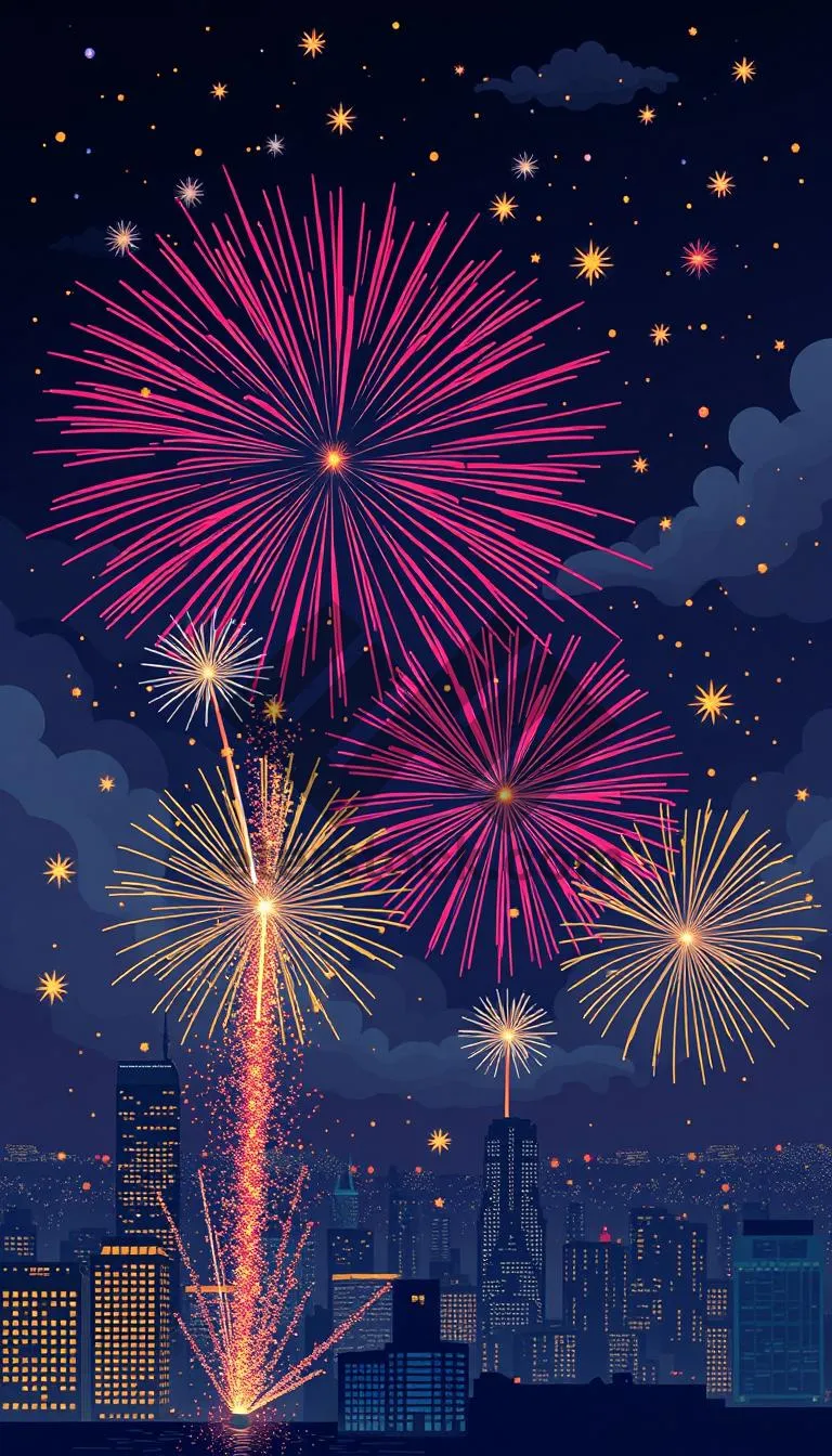 Picture of Colorful fireworks in the dark night sky.