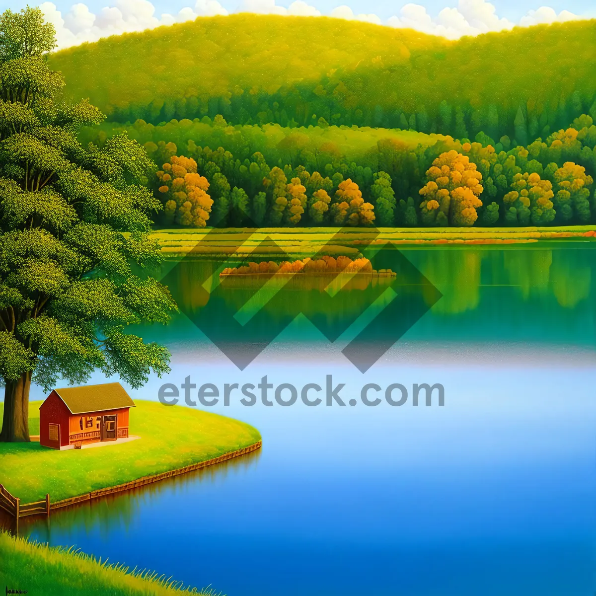 Picture of Rural Serenity: Tranquil Landscape with Trees and Sky