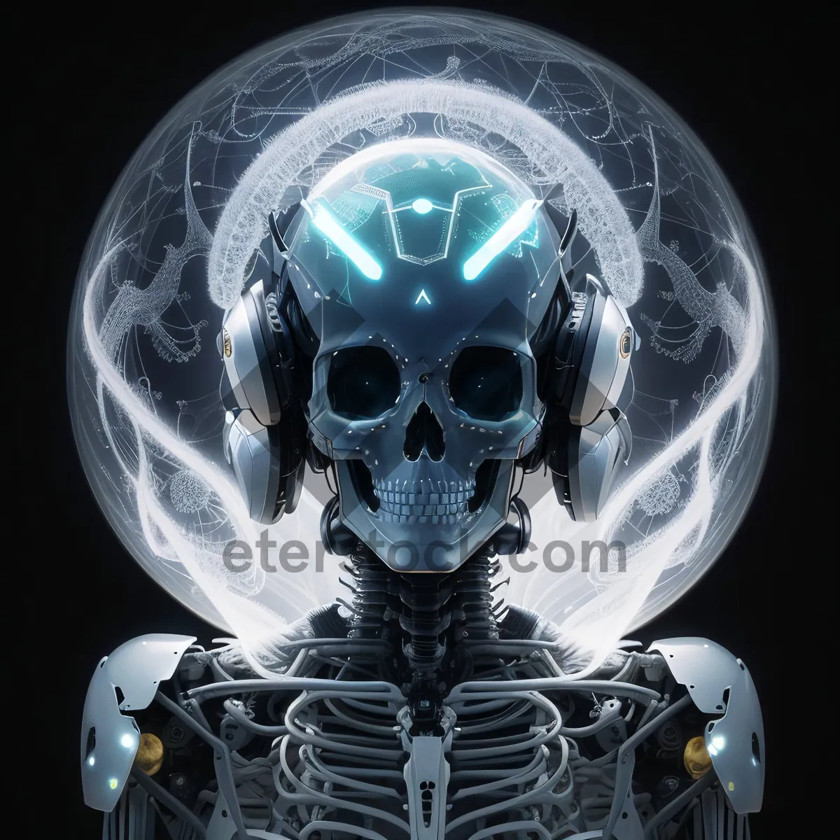 Picture of Black Skeleton Head with Scary 3D Features