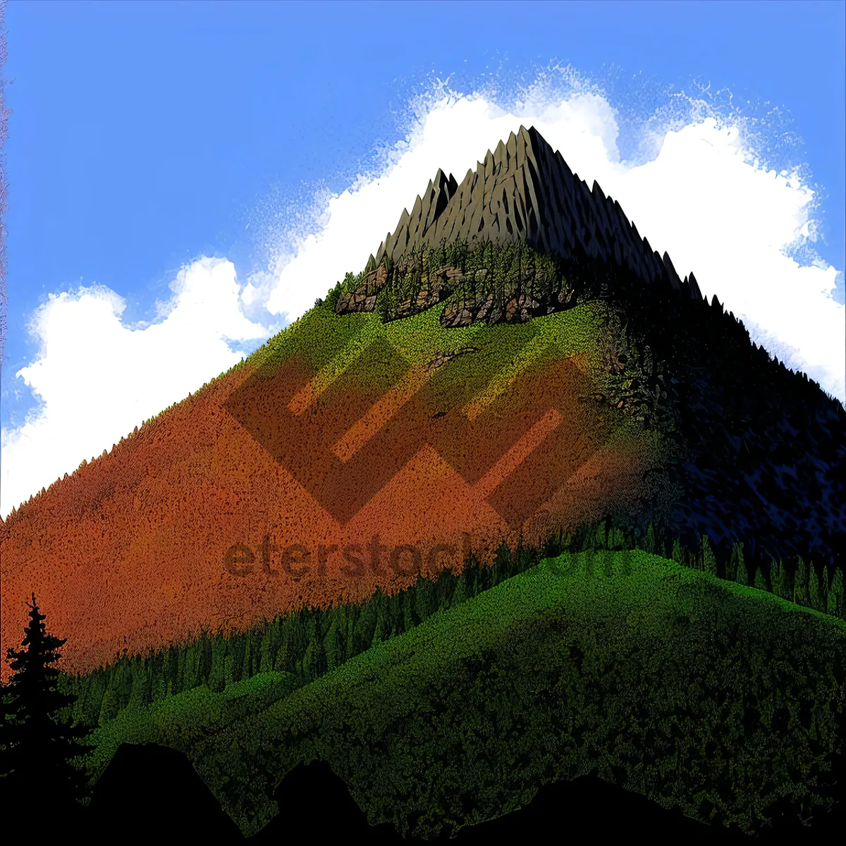 Picture of Ancient mountain landscape with old tile roof.