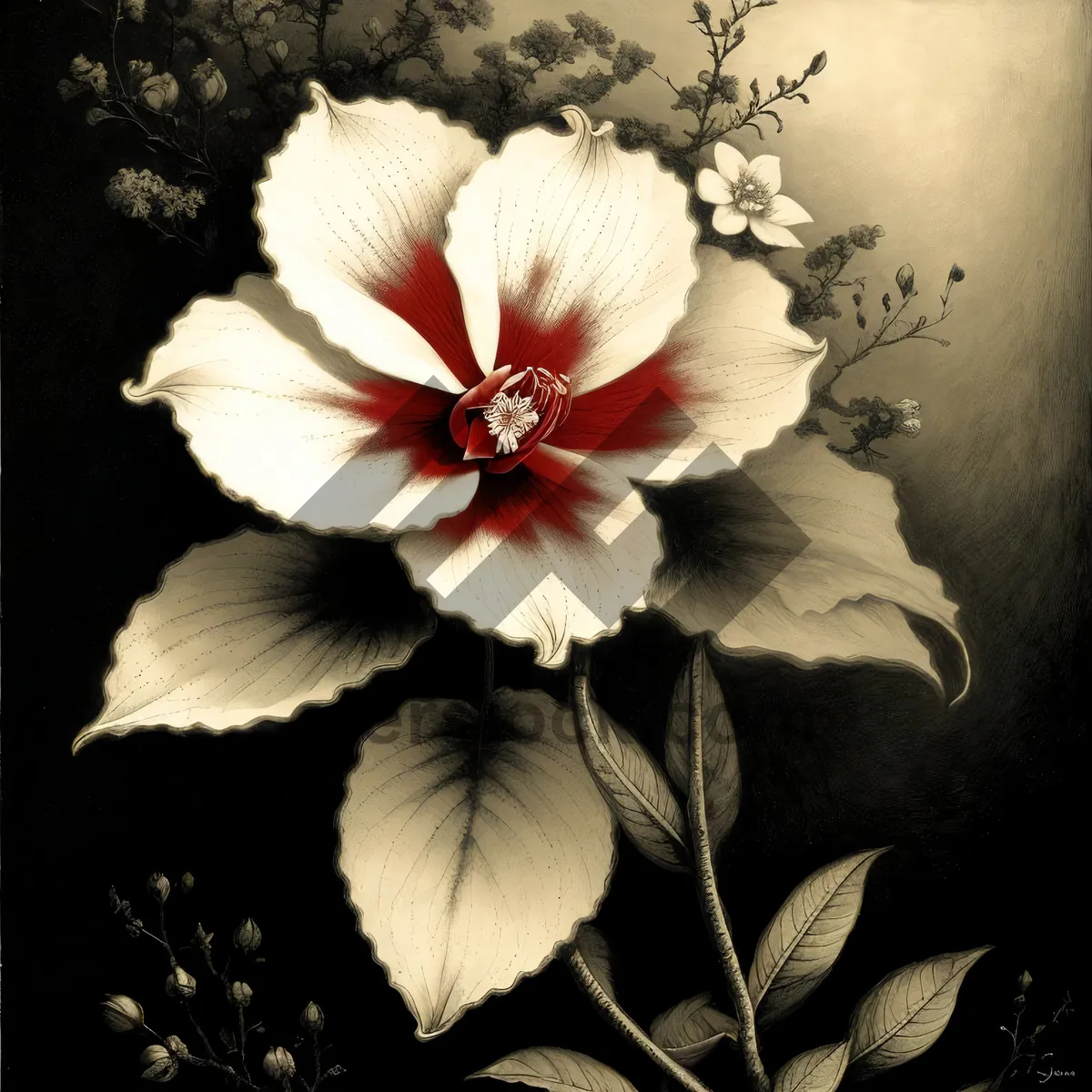 Picture of Pink Hibiscus in a Blossoming Spring Garden.