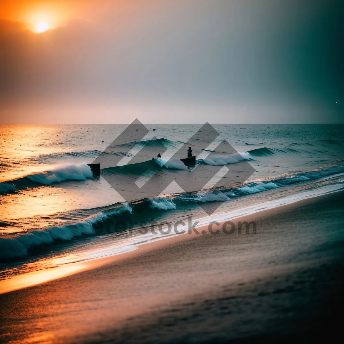 Picture of Golden Horizon: Serene Beach Sunset Over the Waves