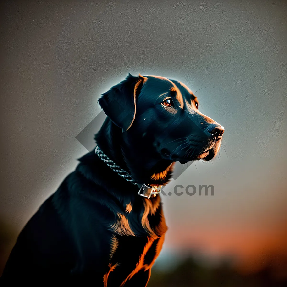 Picture of Black Purebred Canine Watchdog Portrait - Cute Doggy Sitting