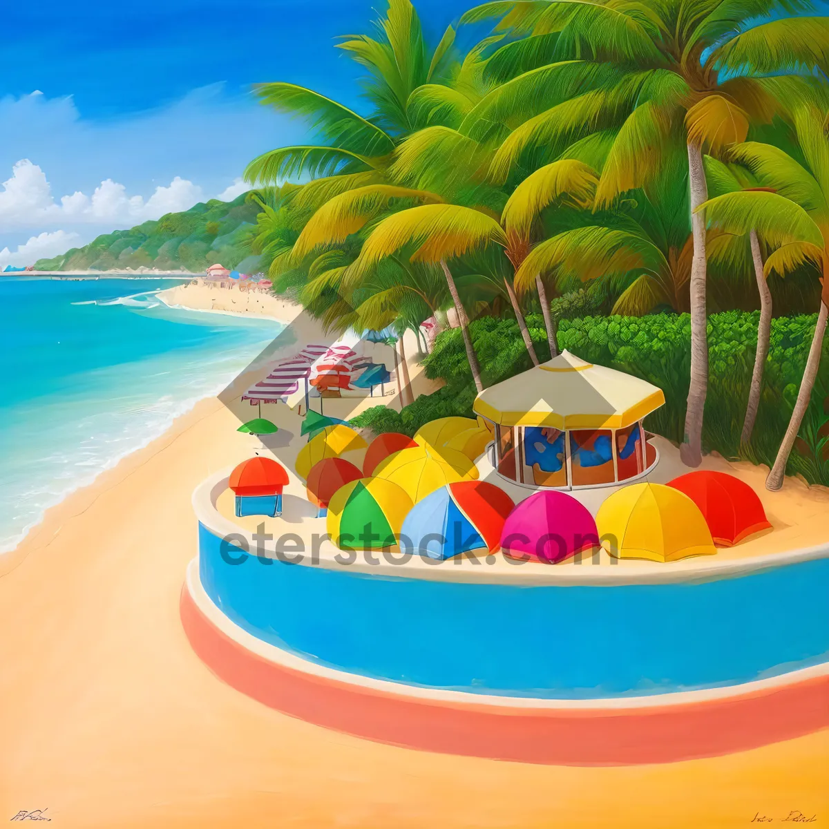 Picture of Turquoise Oasis: Serene Tropical Beachscape with Palm Trees
