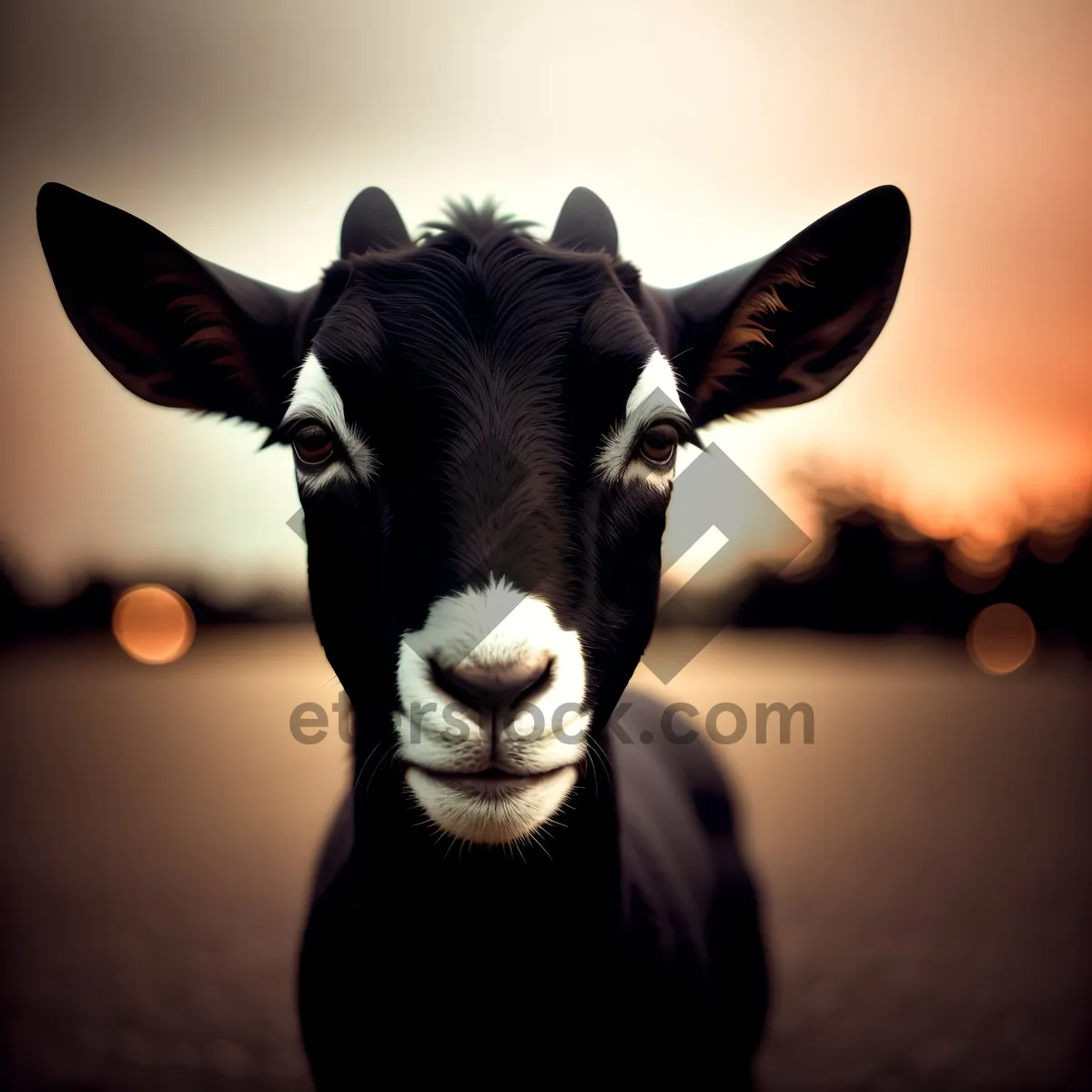 Picture of Brown Cow Grazing in Pasture on Ranch