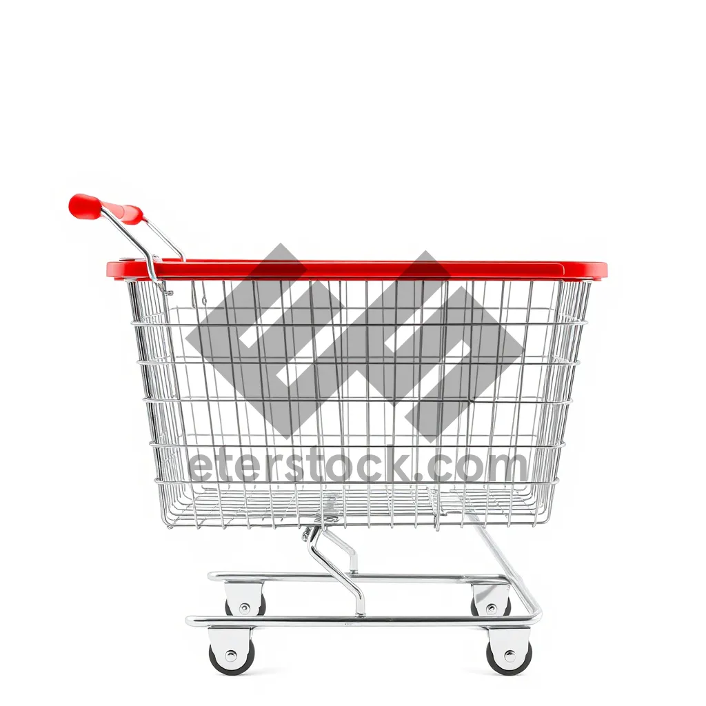 Picture of 3D supermarket shopping cart with metal wheel.