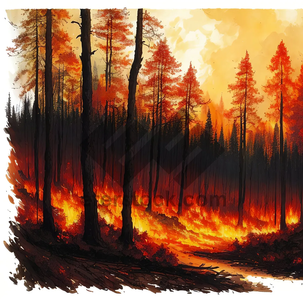 Picture of Fiery Forest Sunset with Acrylic Light