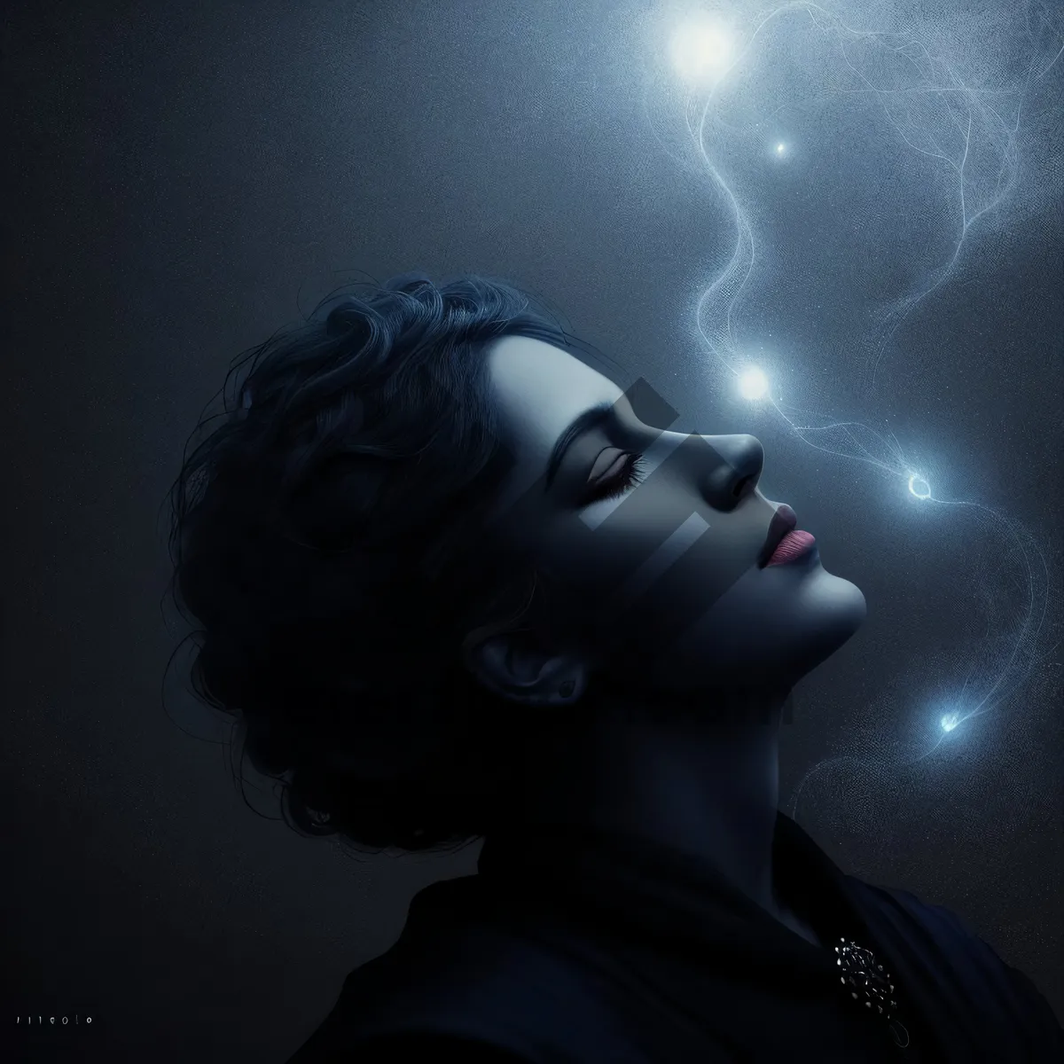 Picture of Attractive Sorcerer Model in Black Seducing Look.