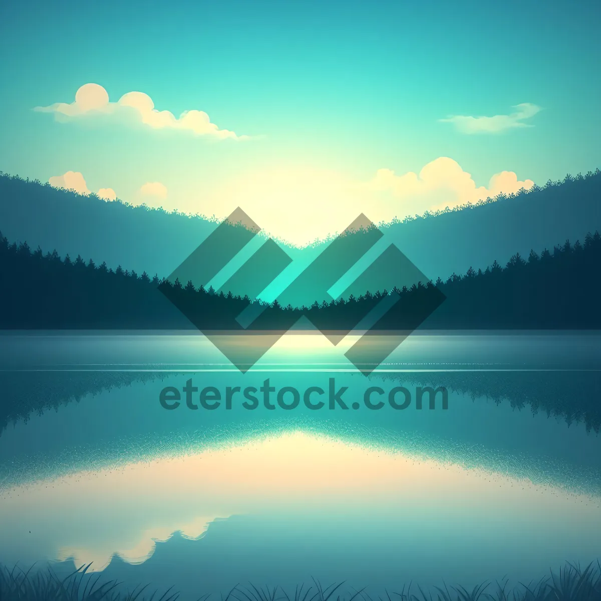 Picture of Serene Sunset Over Lake and Trees