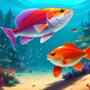 Vibrant Goldfish Swimming in Underwater Aquarium