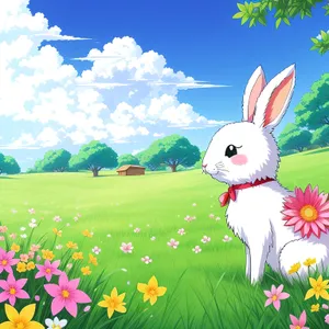 Colorful Bunny in Sunny Meadow