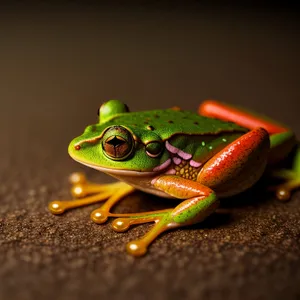 Vibrant-eyed Tree Frog Peeking from Leaf