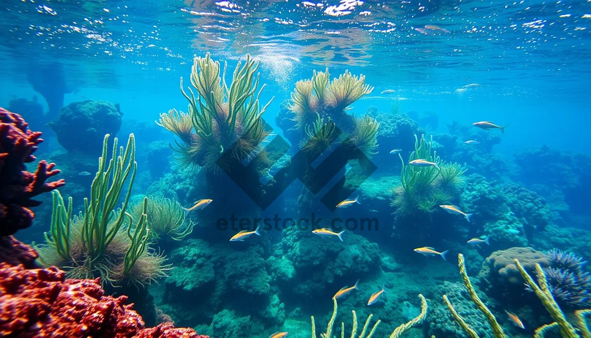 Picture of Marine Life in Bright Coral Reef Underwater Sunlight