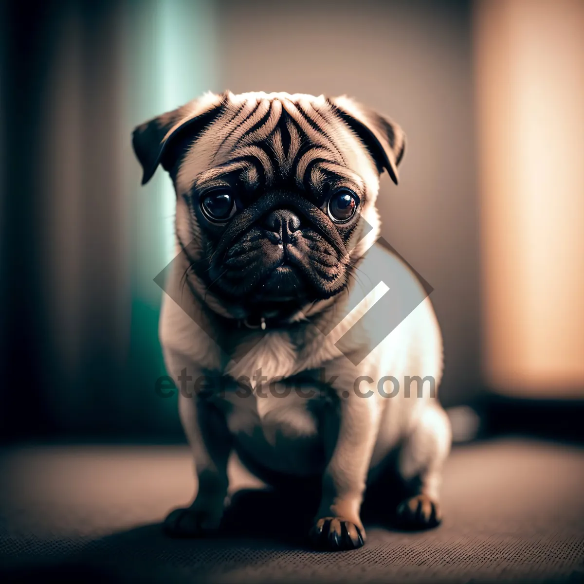 Picture of Cute Wrinkled Pug Puppy - Adorable Purebred Canine Portrait