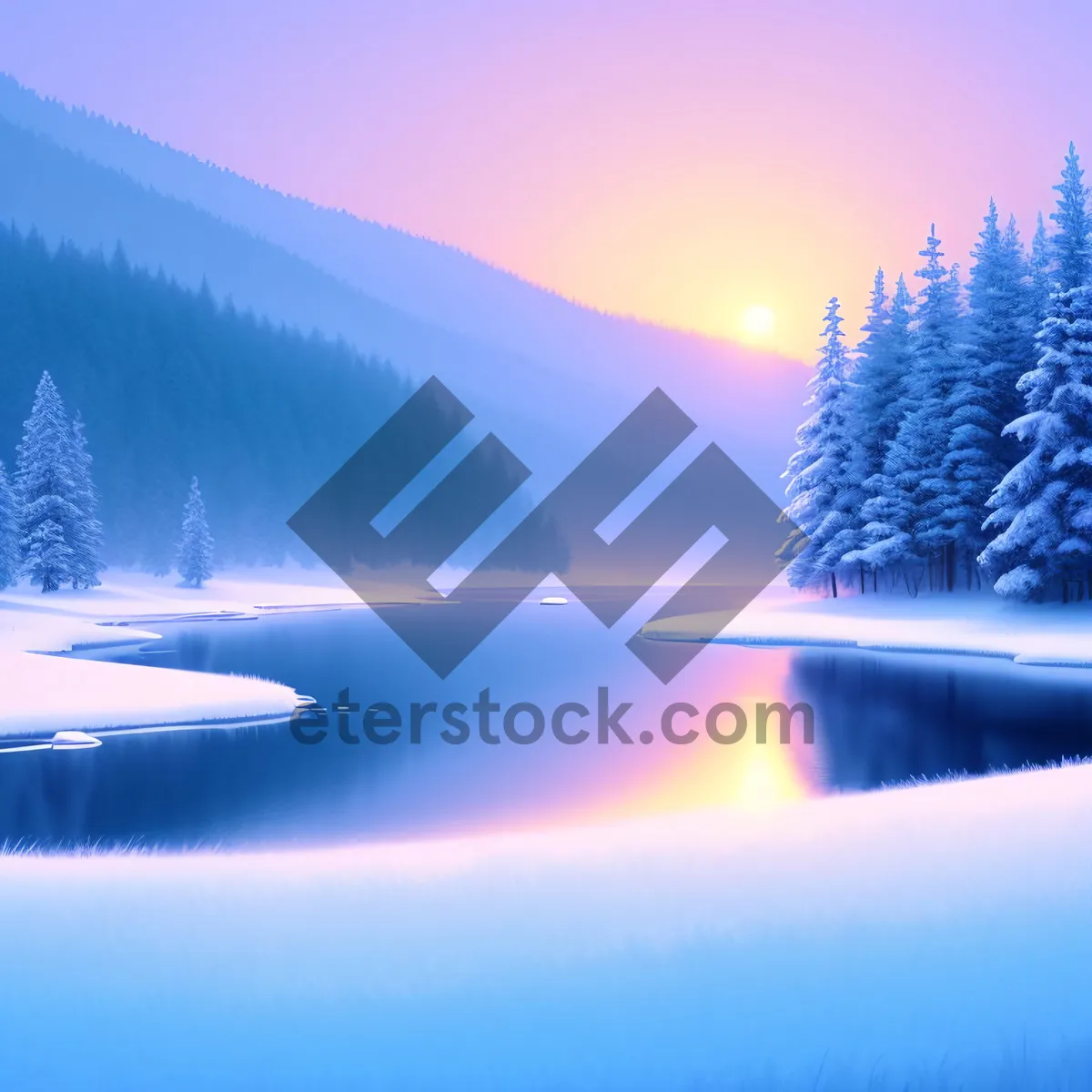 Picture of Winter Wonderland: Majestic Mountains, Frozen Reflections, and Sunlit Forest