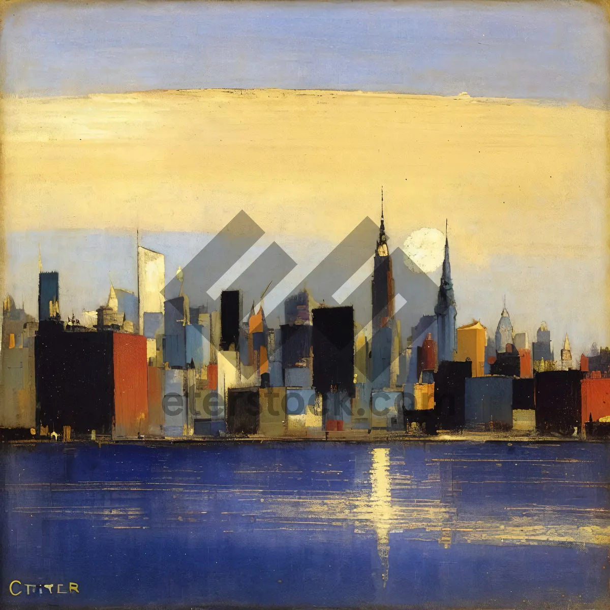 Picture of Modern Cityscape at Sunset with Waterfront Skyscrapers