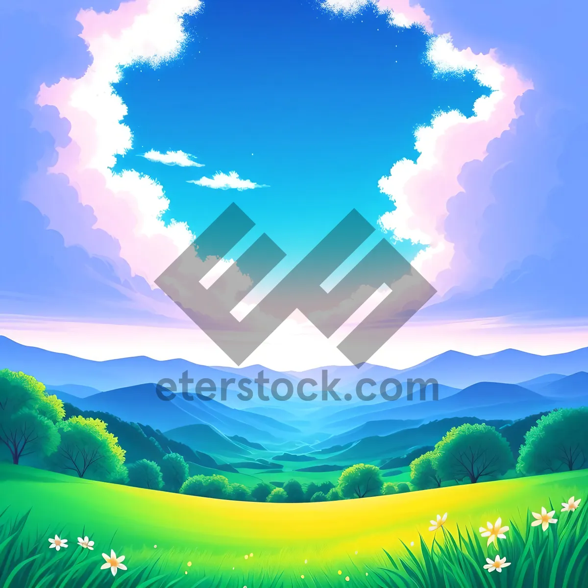 Picture of Scenic Summer Sky with Sun and Clouds