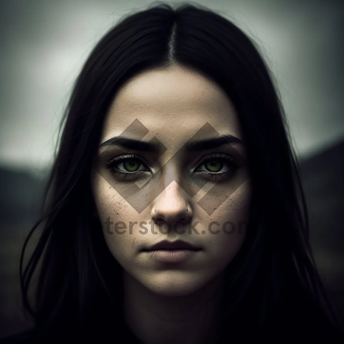 Picture of Dark-Haired Beauty Radiates Sensuality in Studio Portrait