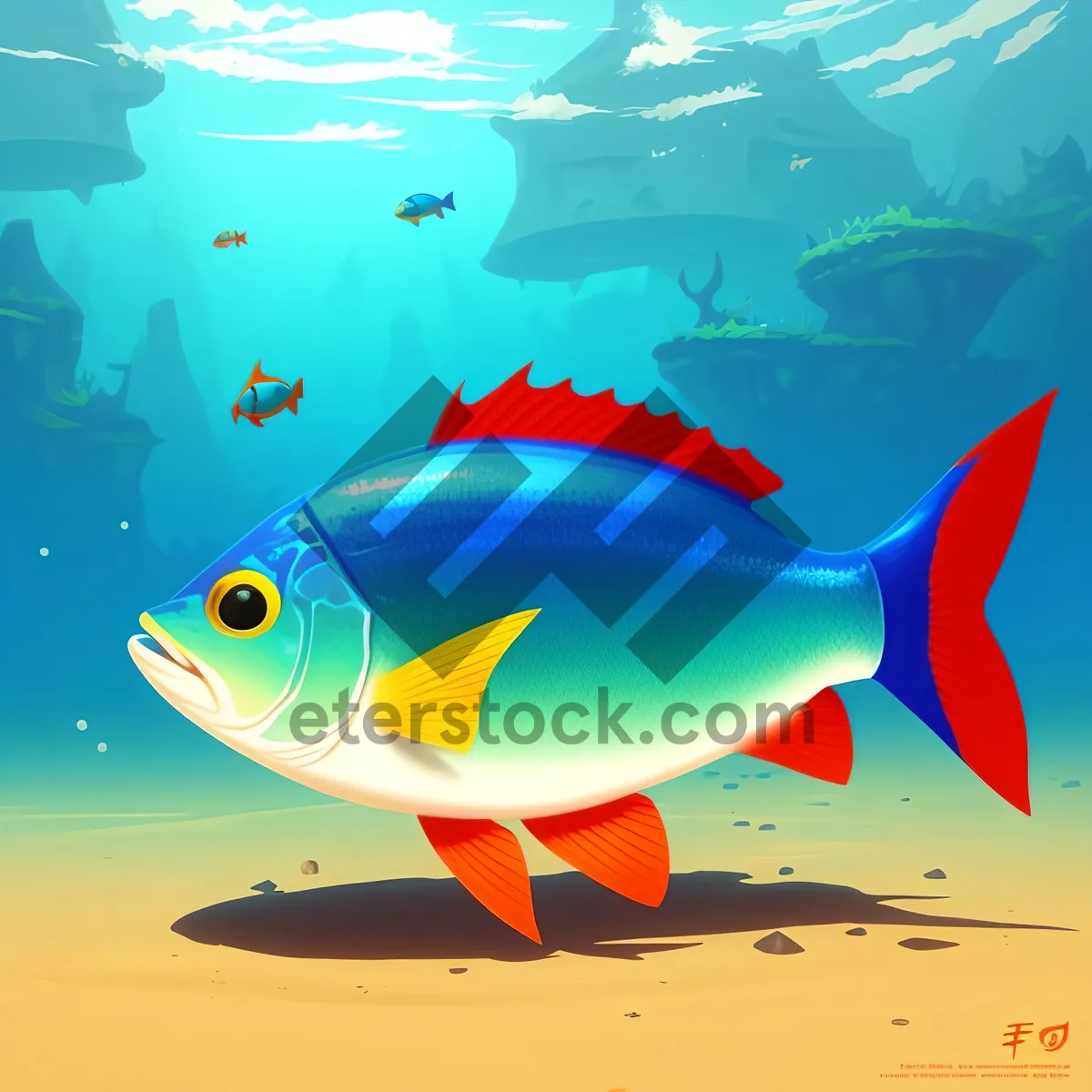 Picture of Serene Sea Wave Art with Fish