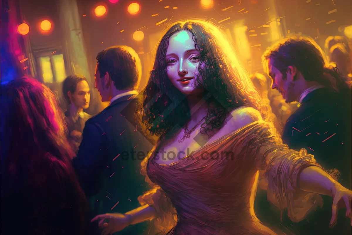 Picture of Nightclub dance party under disco lights in energetic atmosphere.