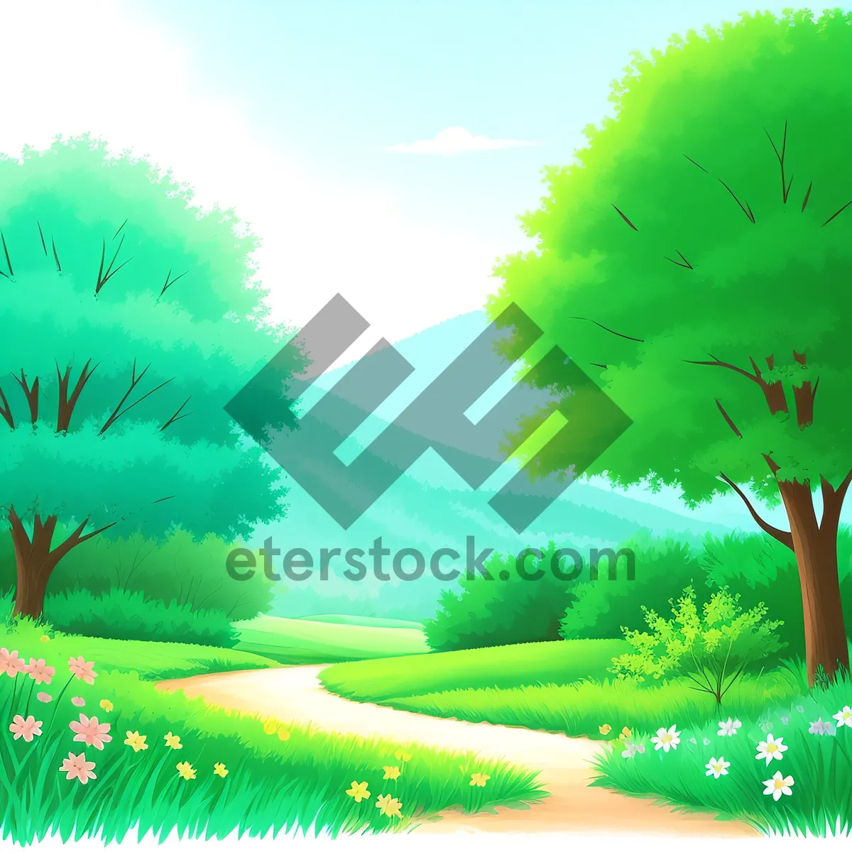 Picture of Vibrant Summer Meadow under Clear Blue Sky