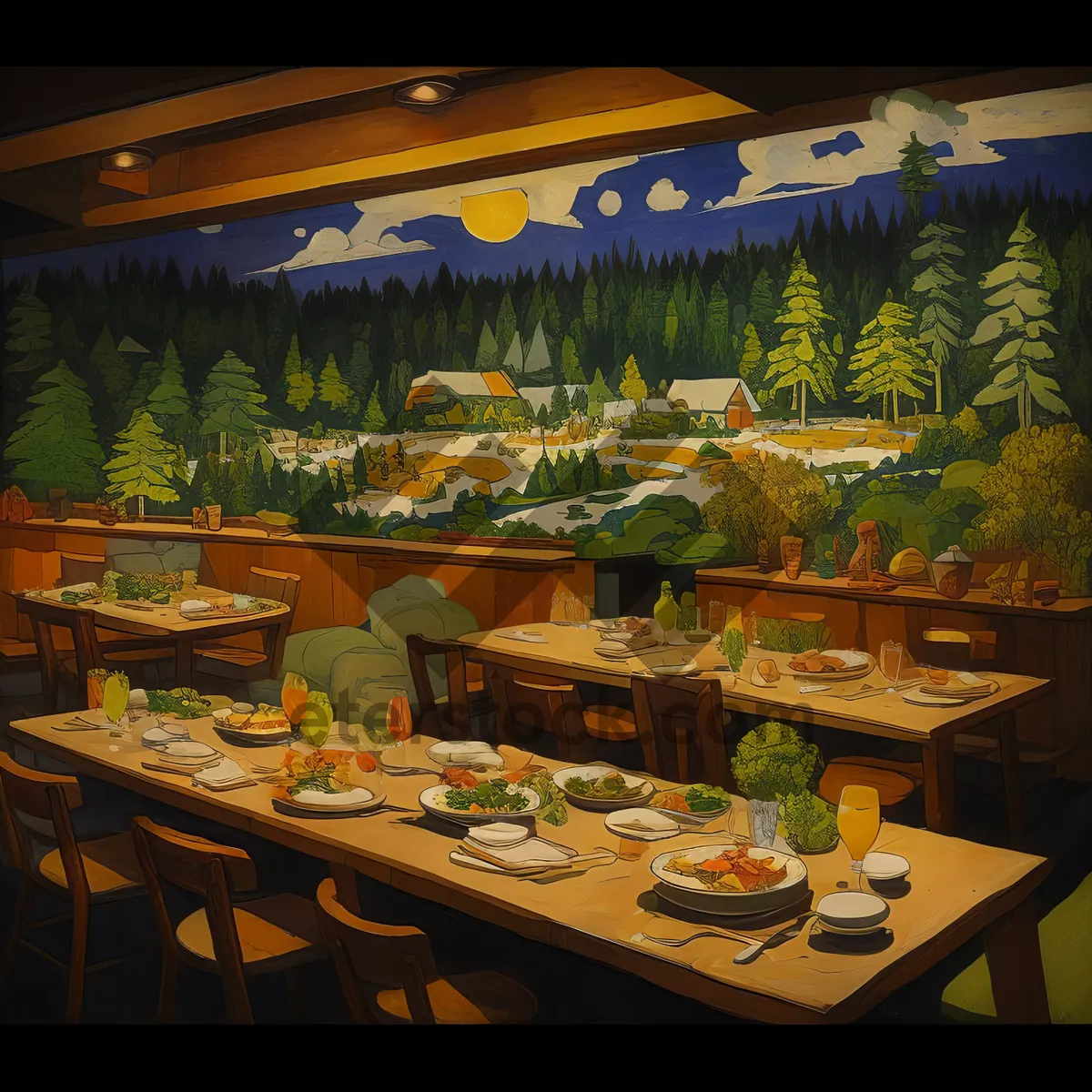Picture of Cozy dinner setting at bustling restaurant interior