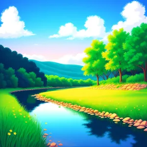 Vibrant Summer Landscape with Clear Blue Sky"
or
"Serenity of Rural Meadow with Colorful Sunset"
or
"Idyllic Countryside Horizon with Fresh Green Grass