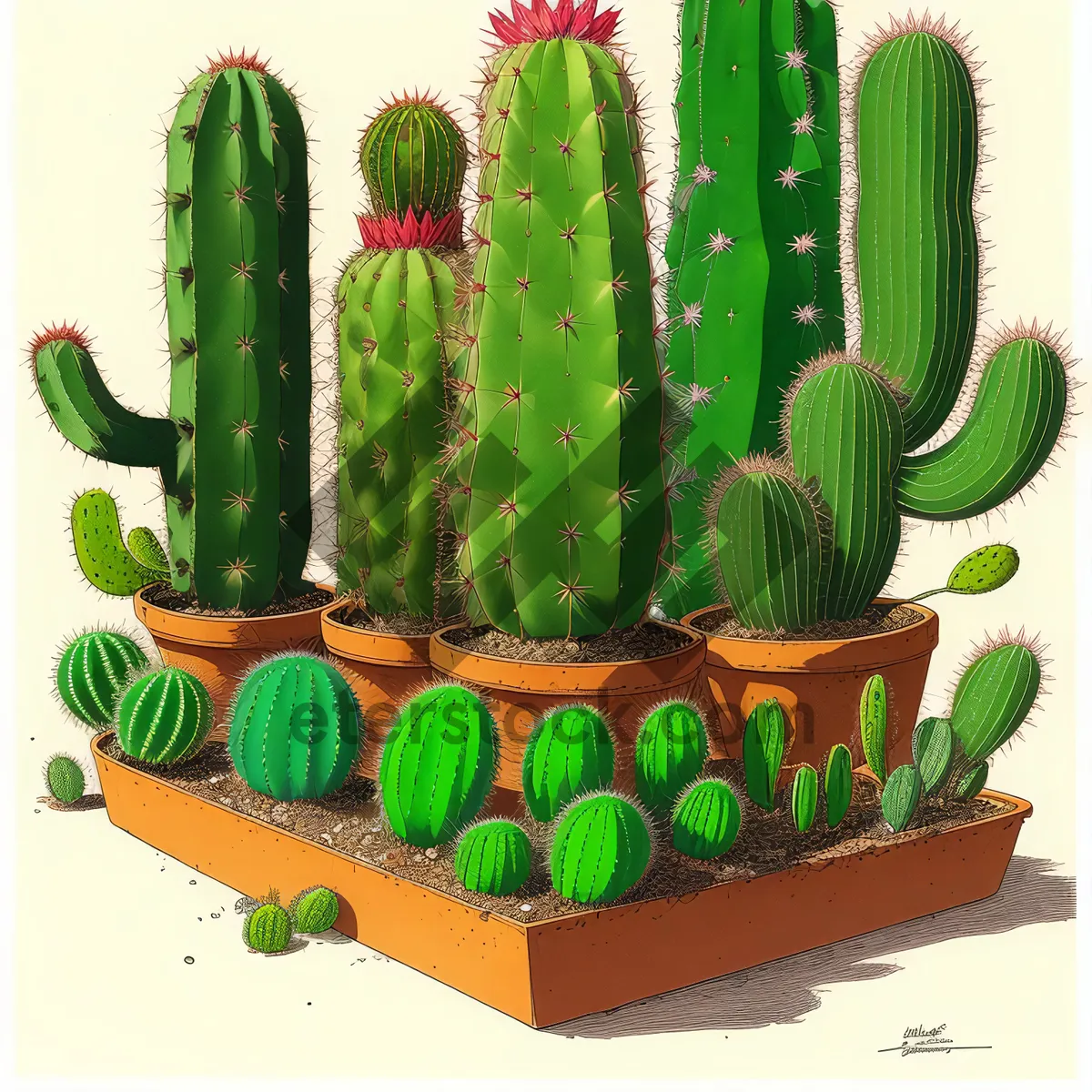 Picture of Cactus Plant with Hairbrush and Brush