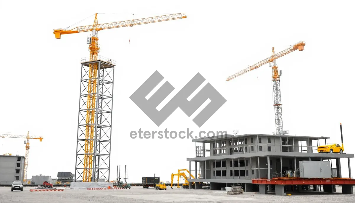 Picture of Industrial construction crane on urban skyline towering high.