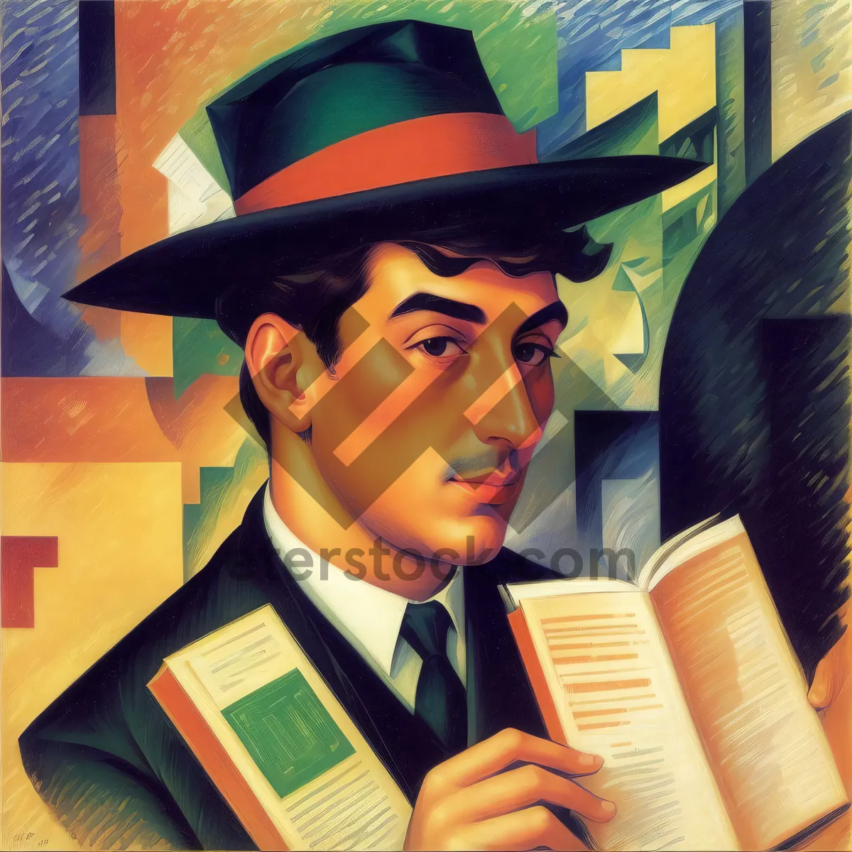 Picture of Happy male scholar with book and hat smiling portrait.