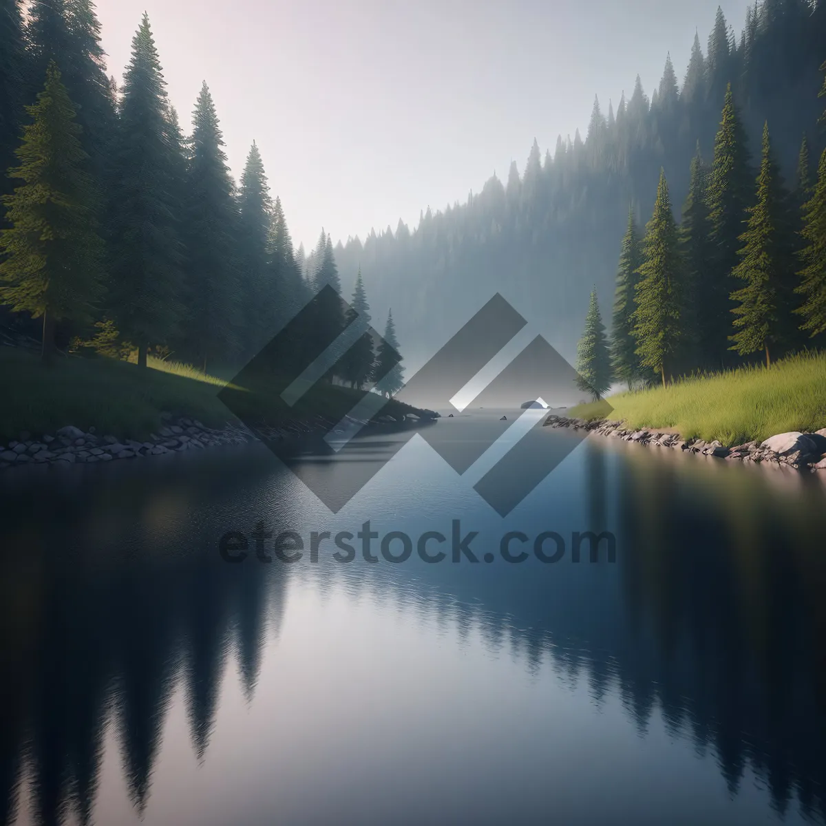 Picture of  serene lakeside reflecting picturesque autumn mountains