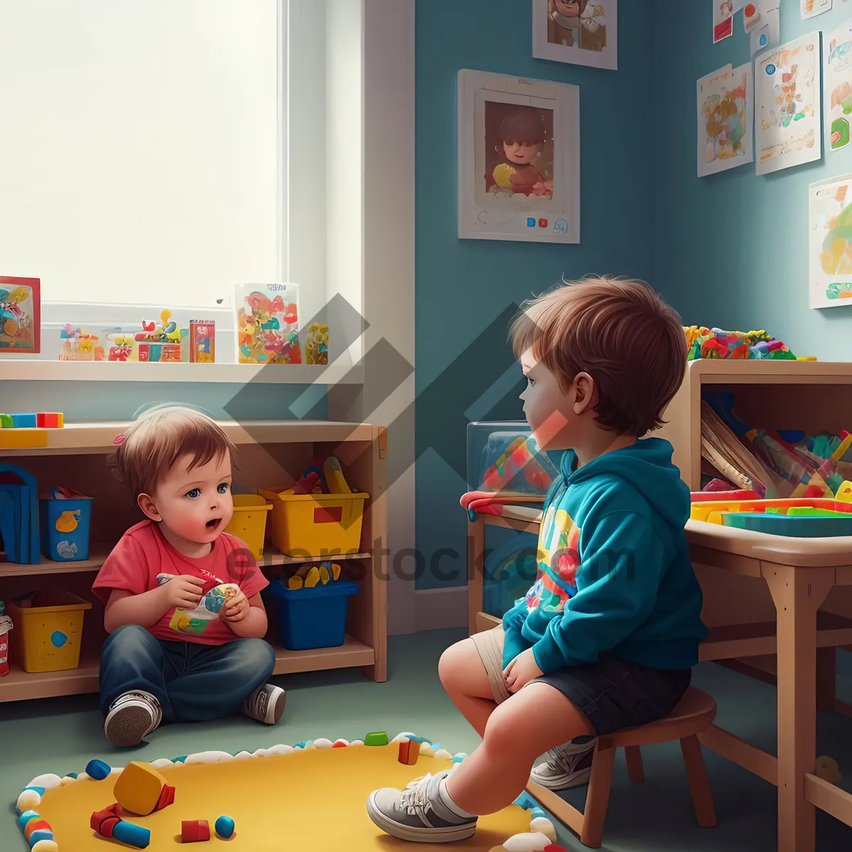 Picture of Happy Mother and Son in a Preschool Classroom