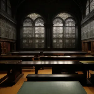 Old Cathedral Hall with Stone Arch and Cross