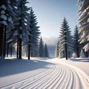 Winter Wonderland: Snowy Forest Landscape with Majestic Mountains