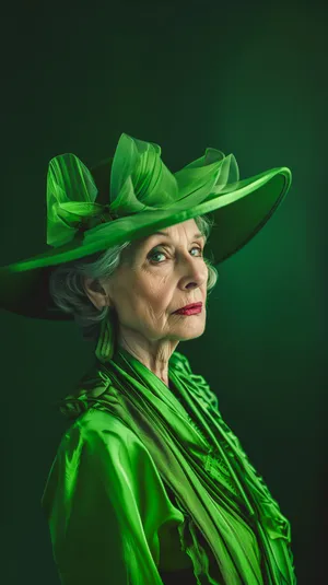 Fashion model wearing a black hat in studio portrait.