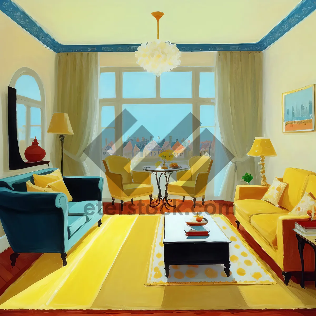 Picture of Modern Interior Office with Wood Furniture and Glass Wall