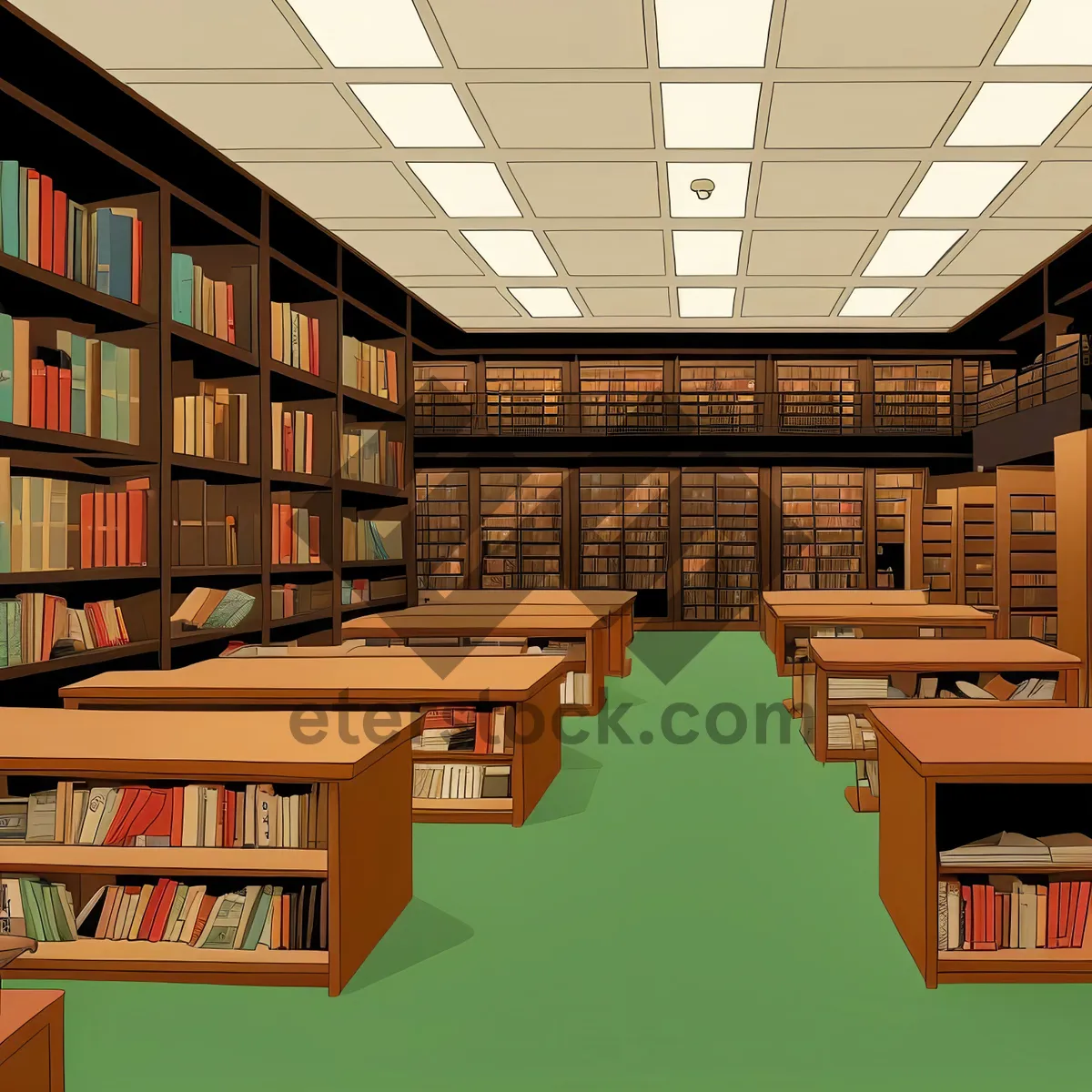 Picture of Modern Library Interior with Books and Table