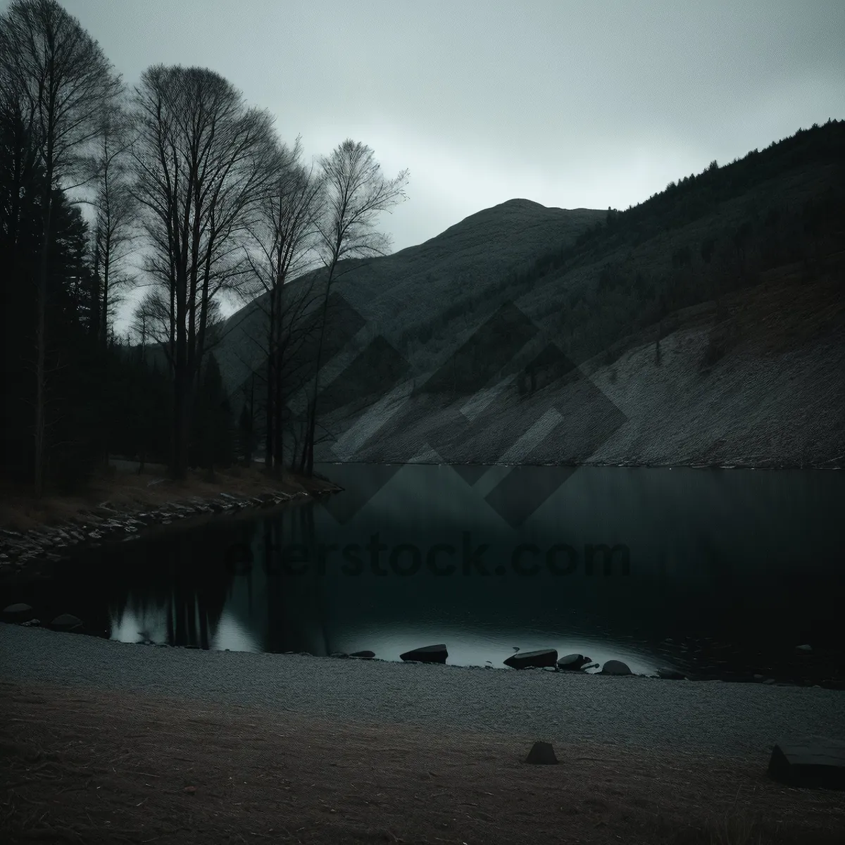 Picture of Scenic Mountain Range Reflected in Serene Lake