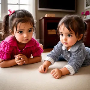 Joyful siblings playfully bonding at home.