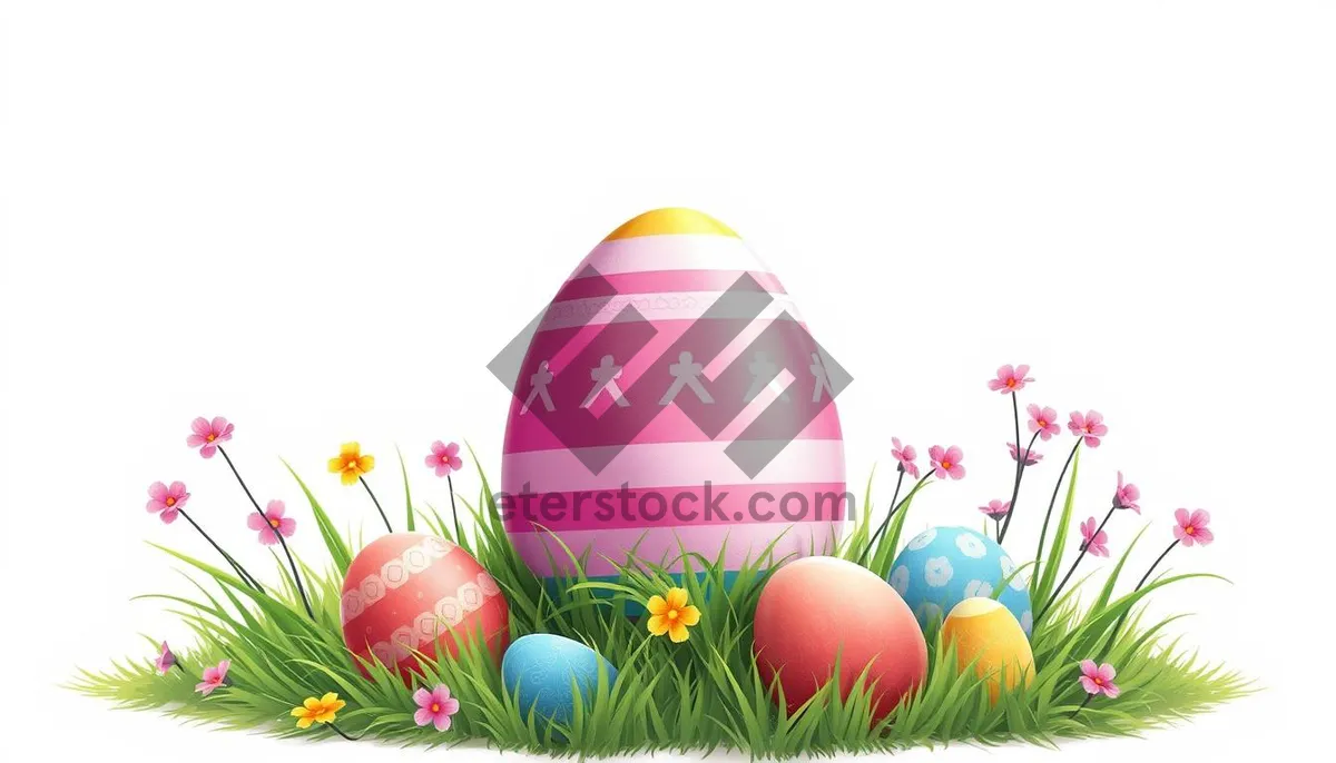 Picture of Colorful Easter Holiday Decoration Eggs with Bunny and Hen